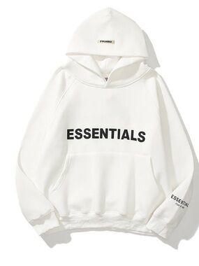 Fear of God Essentials pullover hoodie featuring a black chest logo sz S